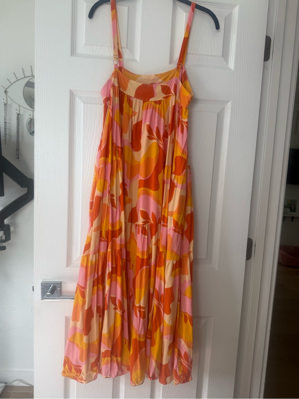 Abel the Label Multicolor Abstract Maxi Spaghetti Strap Dress Orange & Pink